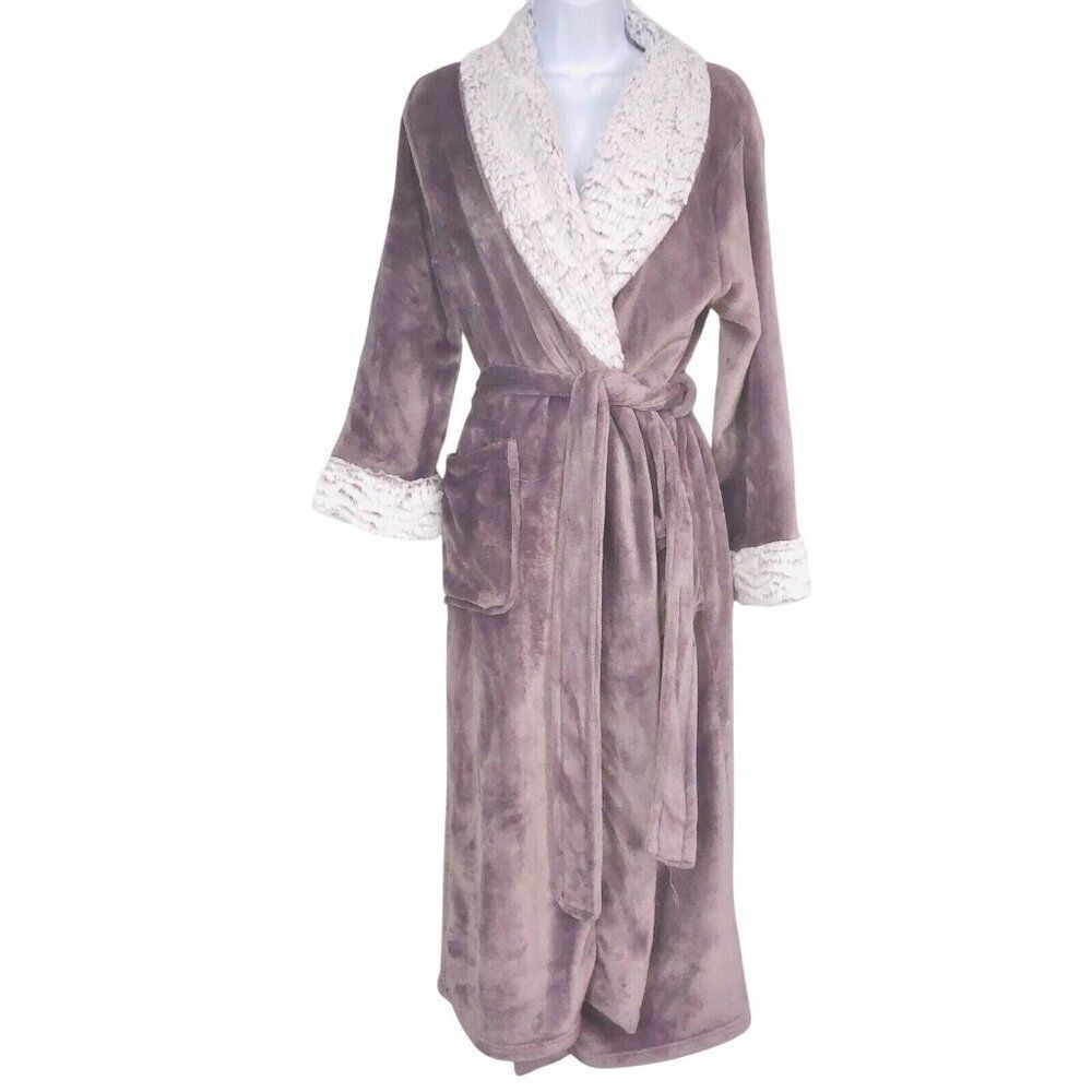 Carole Hochman Womens Robe M Light Purple White Faux Fur Collar